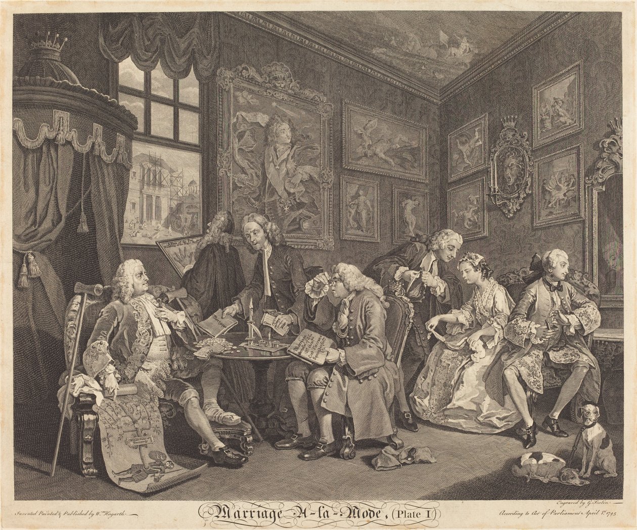 Avioliitto a la Mode: pl.1 tekijältä Louis Gerard Scotin after William Hogarth