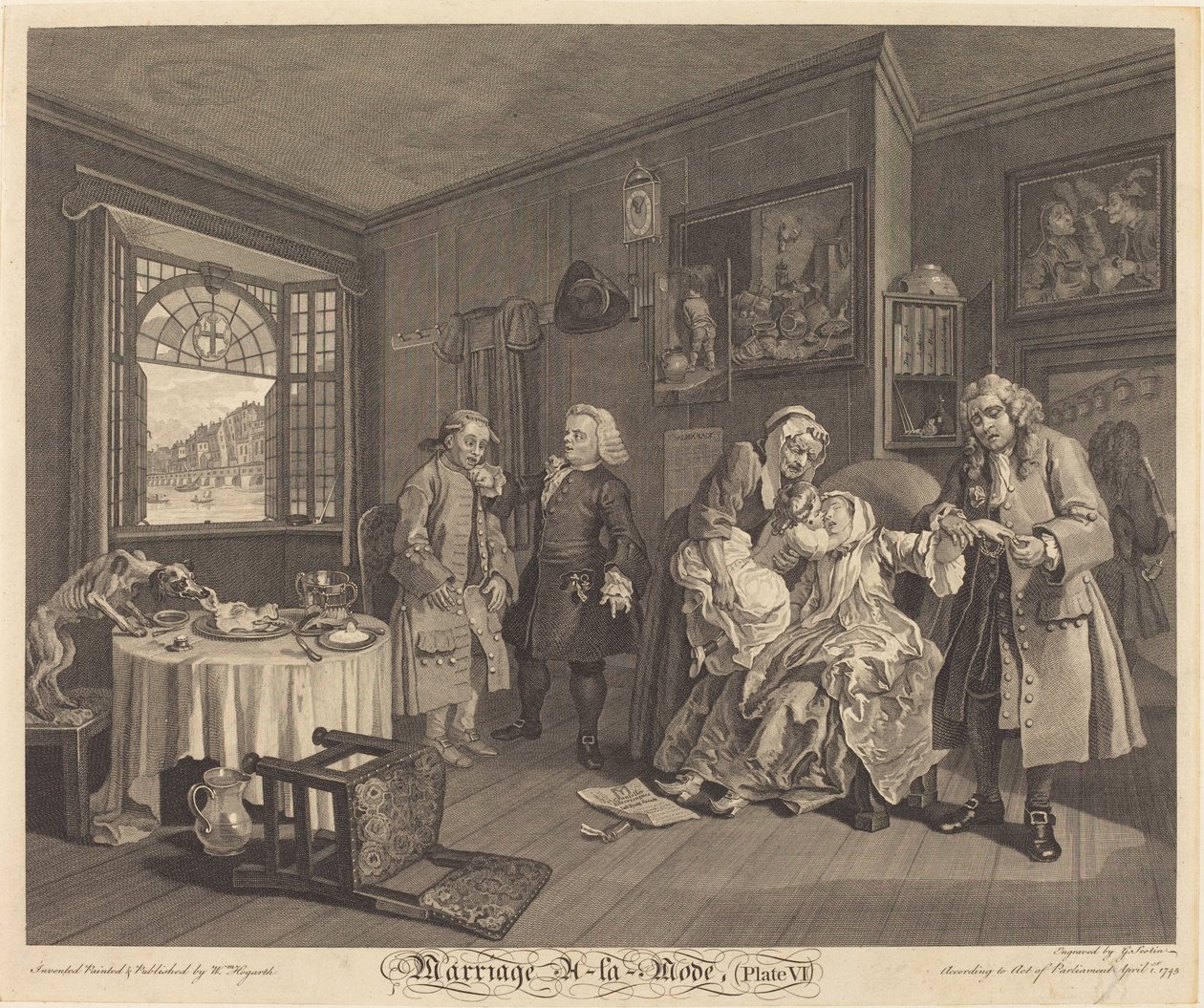 Avioliitto a la Mode: pl.6 tekijältä Louis Gerard Scotin after William Hogarth