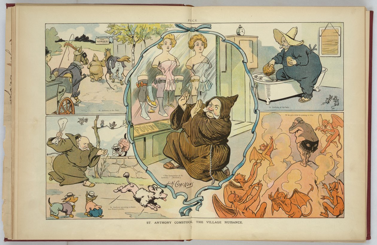 Anthony Comstock, kylän haitat Puck Magazinesta (kuva) tekijältä Louis Glackens