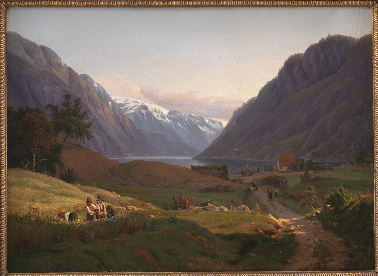 Näkymä Oddasta Etelävuonolla Hardangerissa, Norjassa. Aamuvalo tekijältä Louis Gurlitt