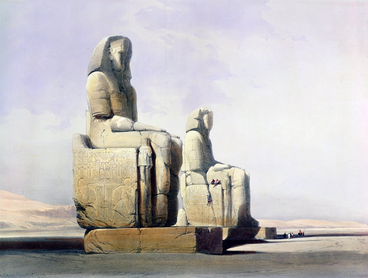 Yksityiskohta Memnonin kolossista, Thebes, Egypti, 4. joulukuuta 1838 1846 tekijältä Louis Haghe