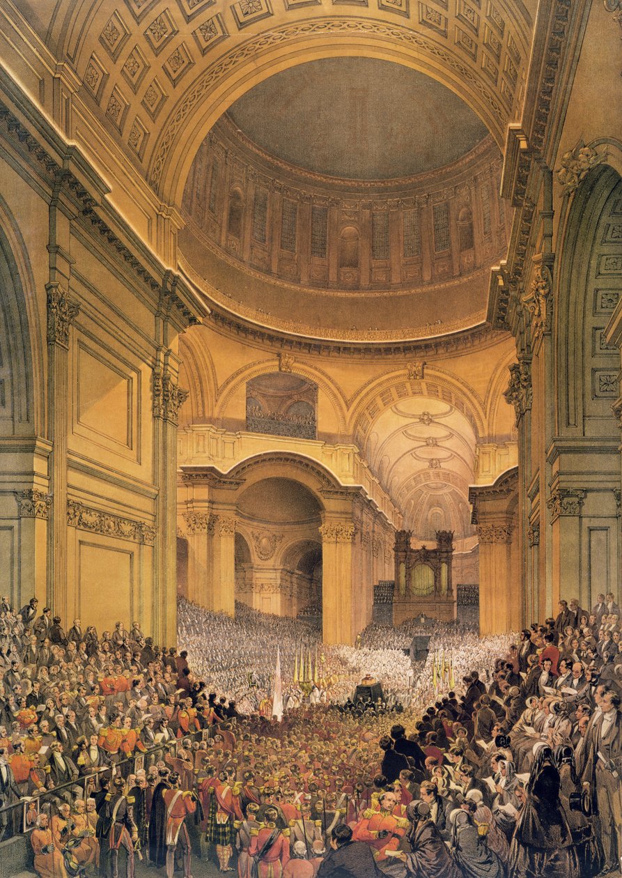 Wellingtonin herttuan hautajaiset St. Paulin katedraalissa, 1852 tekijältä Louis Haghe