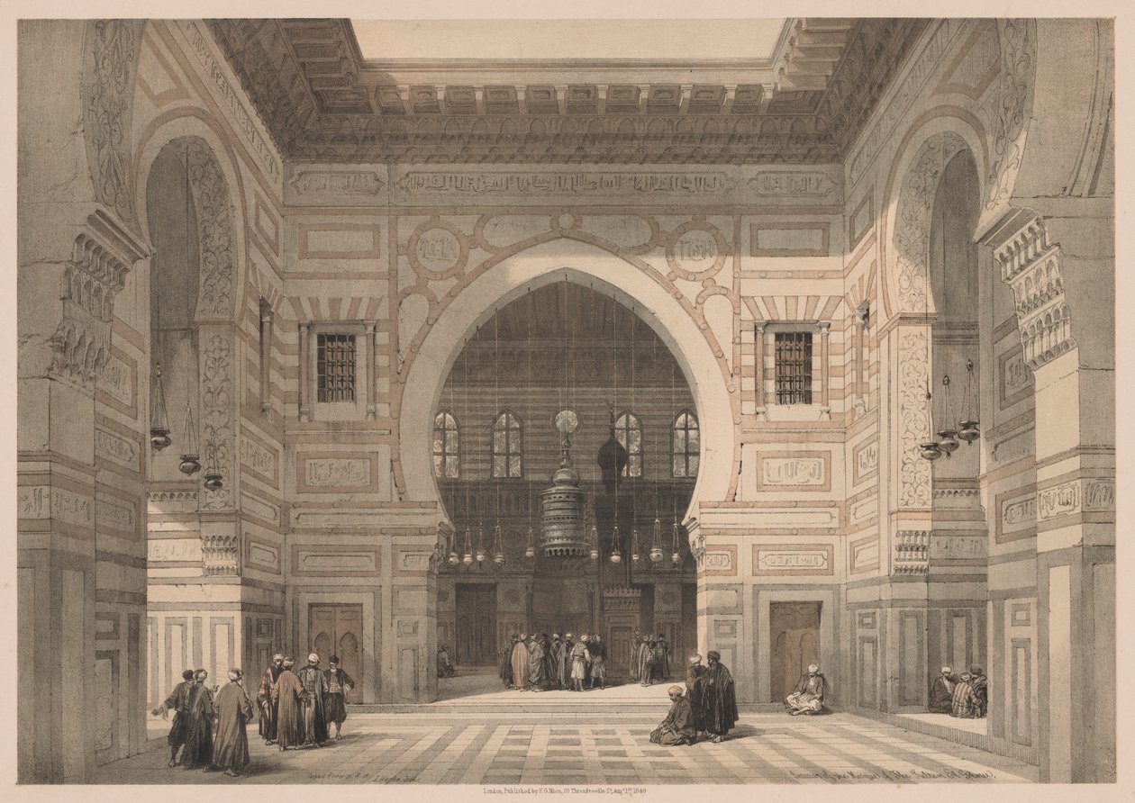 Egypti ja Nubia: Osa III - nro 36, Sulttaani El Ghoreen moskeijan sisustus, 1838. tekijältä Louis Haghe
