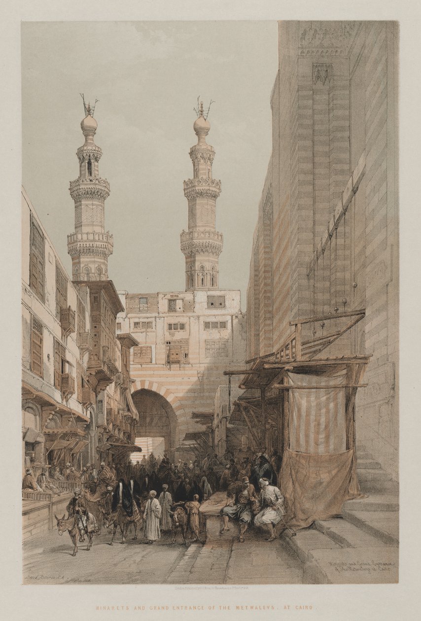 Egypti ja Nubia, Volume III: Minareets, and Grand Entrance of the Metwaleys, Kairo tekijältä Louis Haghe