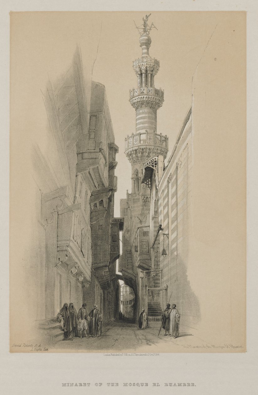 Egypti ja Nubia, osa III: El Rhamreen moskeija minareetti, 1848. tekijältä Louis Haghe