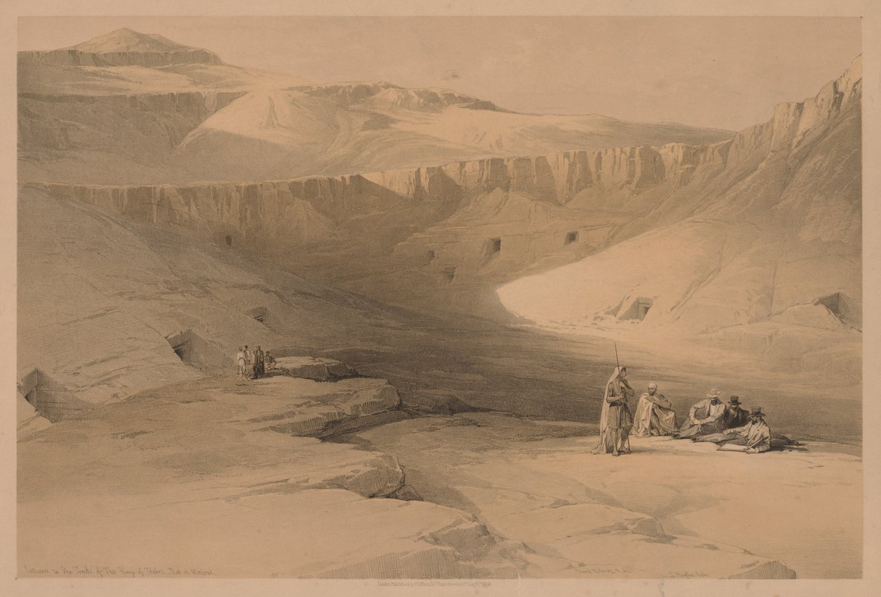 Egypti ja Nubia: Osa II - nro 34, Sisäänkäynti Theban kuningasten haudoihin, 1838. tekijältä Louis Haghe