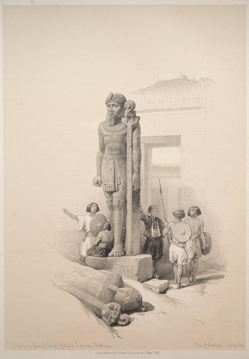 Egypti ja Nubia: Osa II - nro 7, Colossi at Wady Saboua tekijältä Louis Haghe