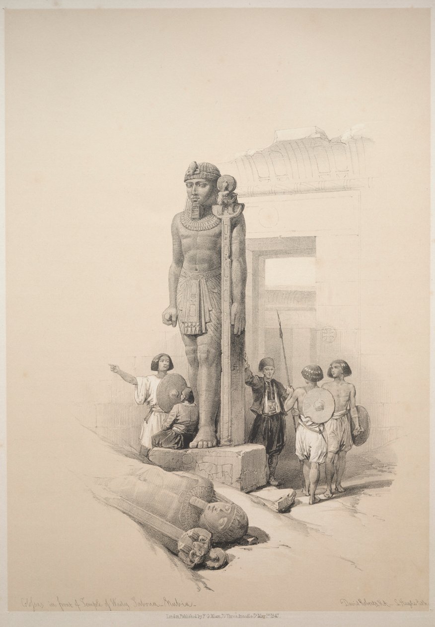 Egypti ja Nubia: Osa II - nro 7, Colossi at Wady Saboua, 1838. tekijältä Louis Haghe