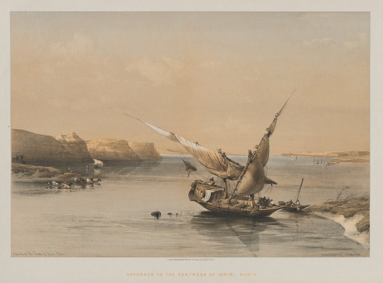 Egypti ja Nubia, osa II: Ibrimin linnoituksen lähestyminen, Nubia, 1847. tekijältä Louis Haghe