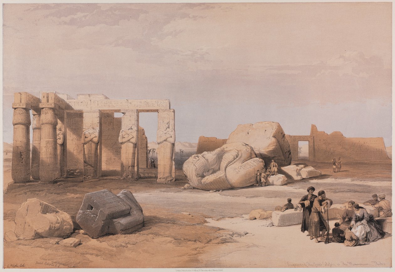 Egypti ja Nubia, osa II: Fragments of the Great Colossi at the Memnonium, Thebes, 1847. tekijältä Louis Haghe