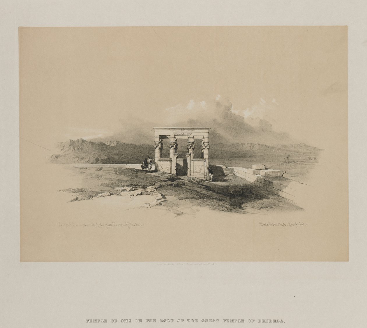 Egypti ja Nubia, osa II: Isisin temppeli Denderan suuren temppelin katolla, 1848. tekijältä Louis Haghe