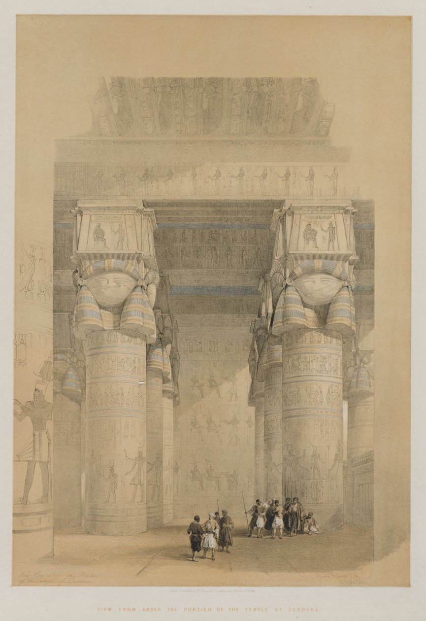 Egypti ja Nubia, osa II: Näkymä Denderan temppelin portikon alta, 1849. tekijältä Louis Haghe