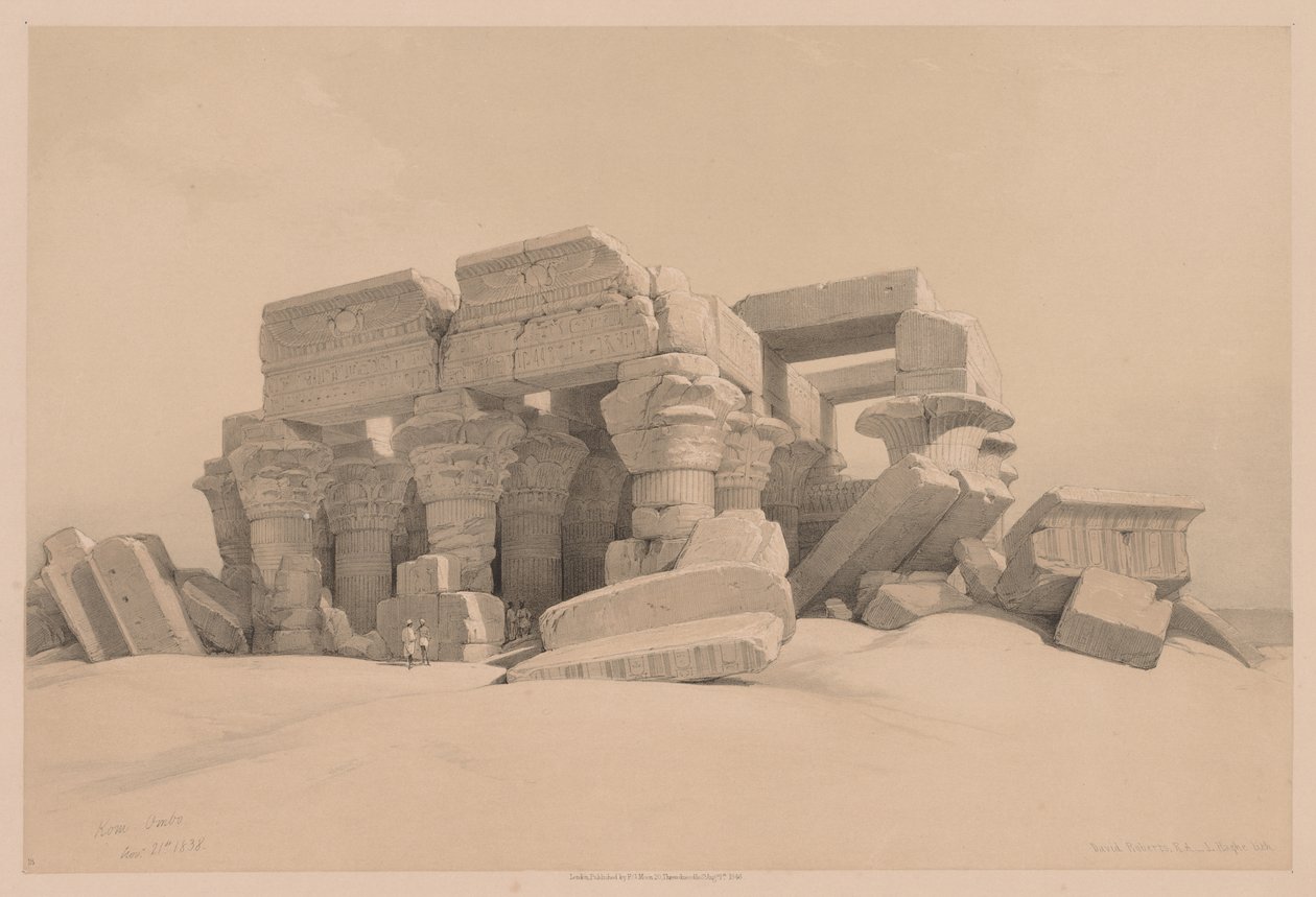 Egypti ja Nubia: Osa I - nro 1, nro 2, Kom Ombon temppelin portikon jäännökset, 1838. tekijältä Louis Haghe