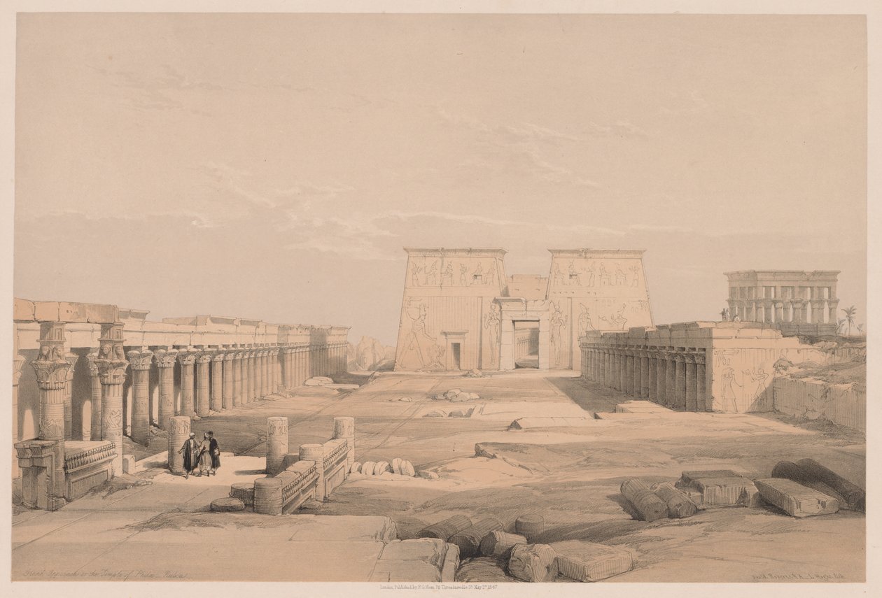 Egypti ja Nubia: osa I - nro 42, Grand Approach to the Temple of Philae, Nubia tekijältä Louis Haghe