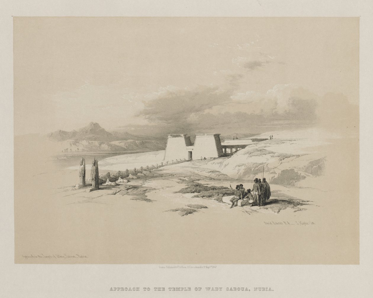 Egypti ja Nubia, osa I: Lähestymistapa Wady Sabouan temppeliin, Nubia, 1847. tekijältä Louis Haghe
