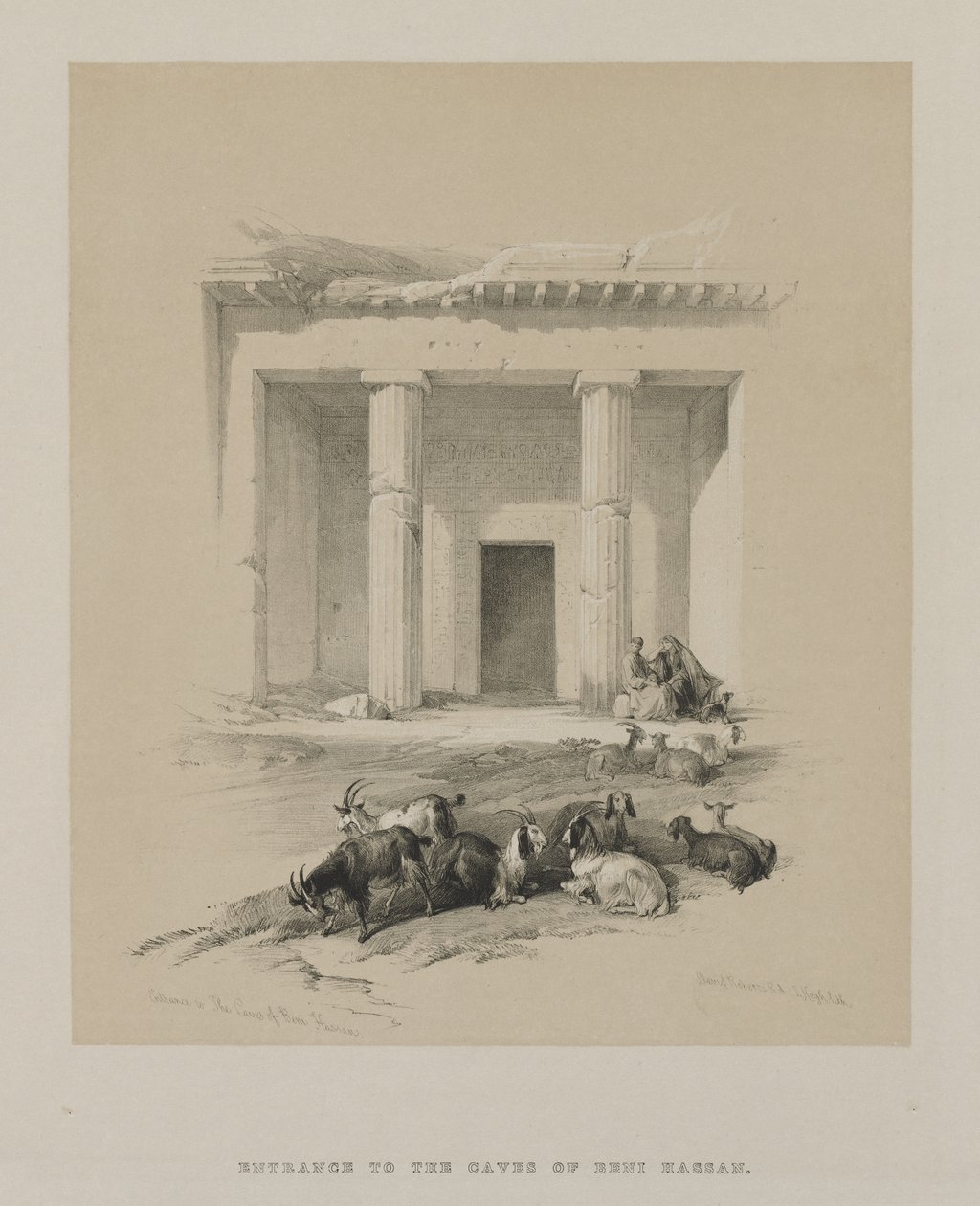 Egypti ja Nubia, osa I: Sisäänkäynti Beni-Hasanin luoliin, 1847. tekijältä Louis Haghe