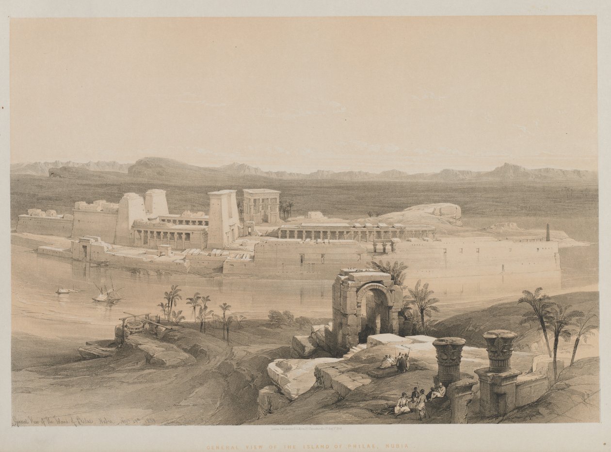 Egypti ja Nubia, osa I: Yleinen näkymä Philaen saarelle, Nubia, 1846. tekijältä Louis Haghe