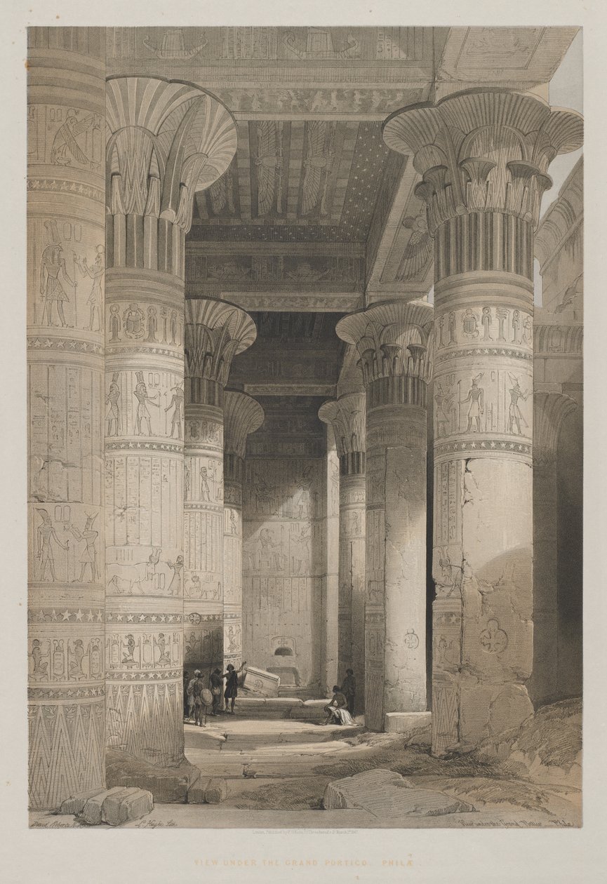 Egypti ja Nubia, osa I: Näkymä temppelin suuren portin alta, Philae, 1846. tekijältä Louis Haghe