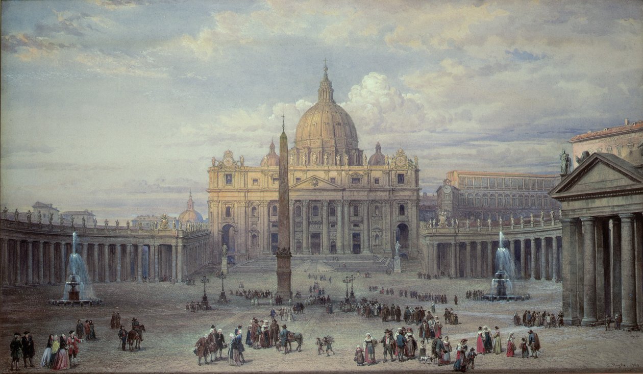Pyhän Pietarin kirkko, Rooma, Piazza, 1868 tekijältä Louis Haghe