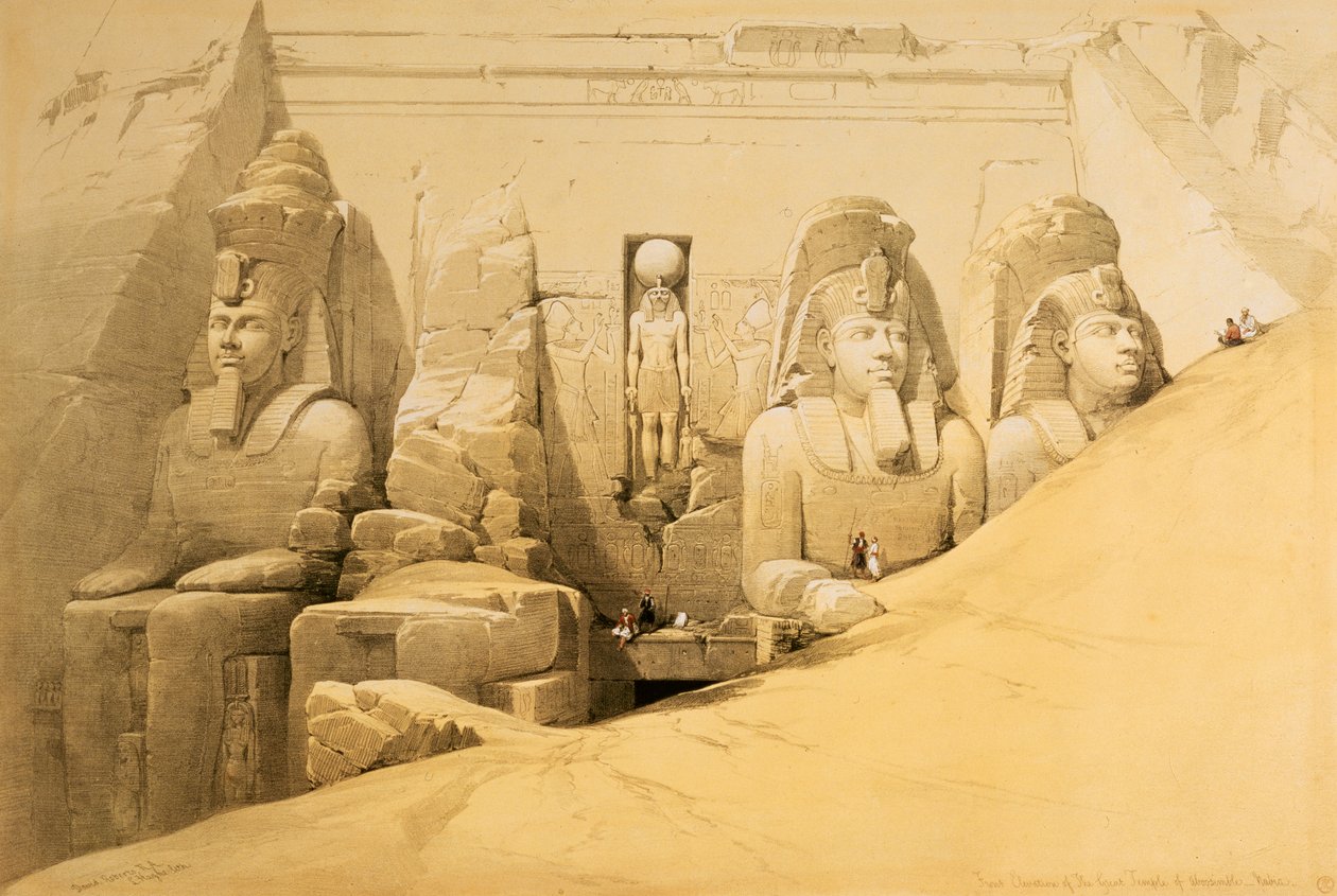 "Abu Simbelin suuren temppelin etukorkeus, Nubia", Egypti, 1849 tekijältä Louis Haghe