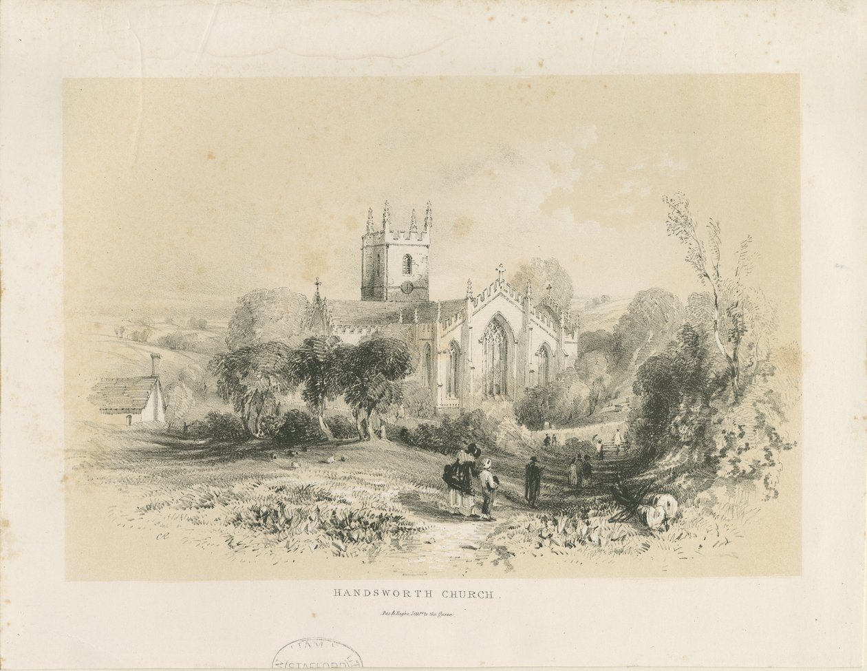 Handsworthin kirkko: litografia, nd [1806-1885] tekijältä Louis Haghe