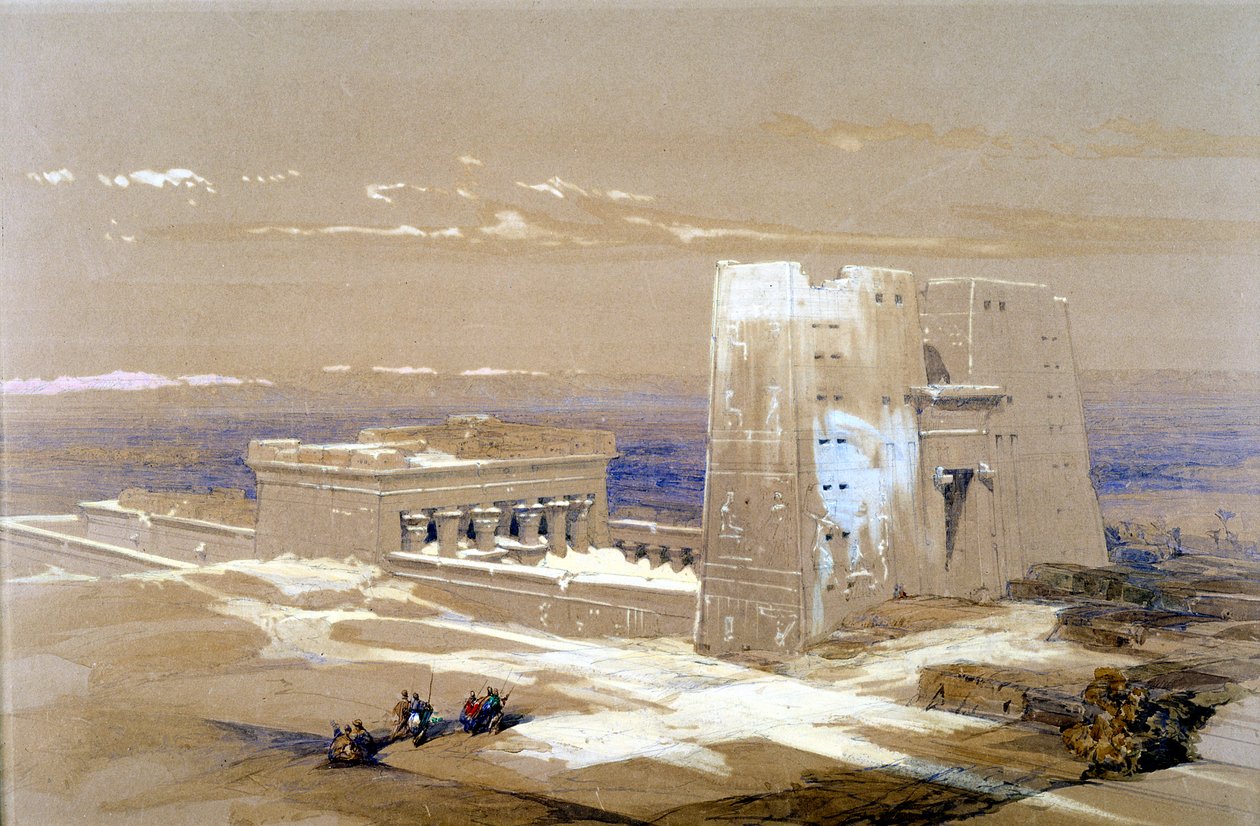 Edfun hiekkakivitemppeli, omistettu haukkapäiselle Horukselle, Egyptissä, 1838 tekijältä Louis Haghe