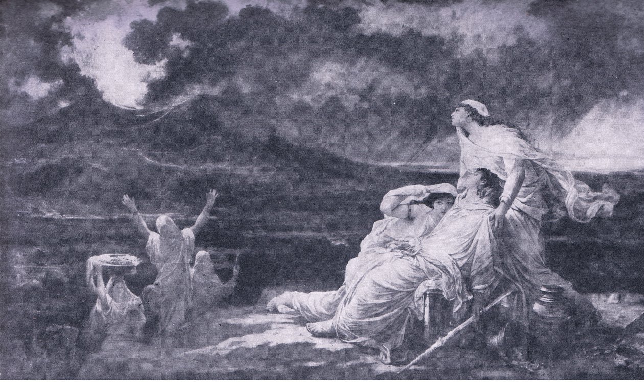 Herculaneum: Vesuviuksen purkaus, kuvitus Maailman parhaiden kirjojen kirjastosta, n. 1940 tekijältä Louis Hector Leroux