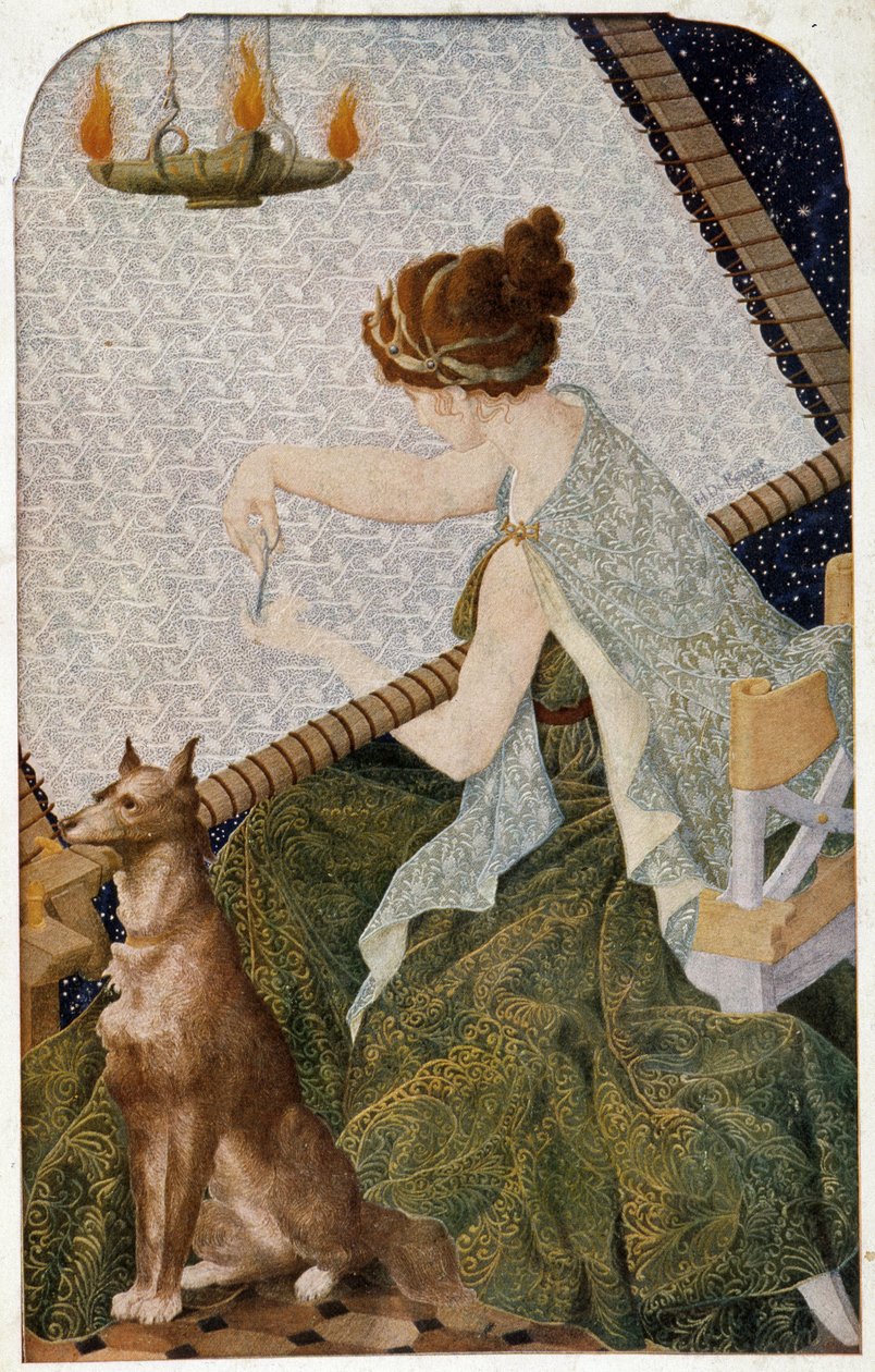 Penelope kuvakudoksineen - H. de Rudderin brodeeraama paneeli tekijältä Louis Henri de Rudder
