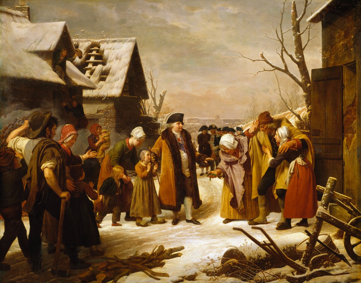 Ludvig XVI jakoi almuja Versaillesin köyhille talvella 1788 tekijältä Louis Hersent