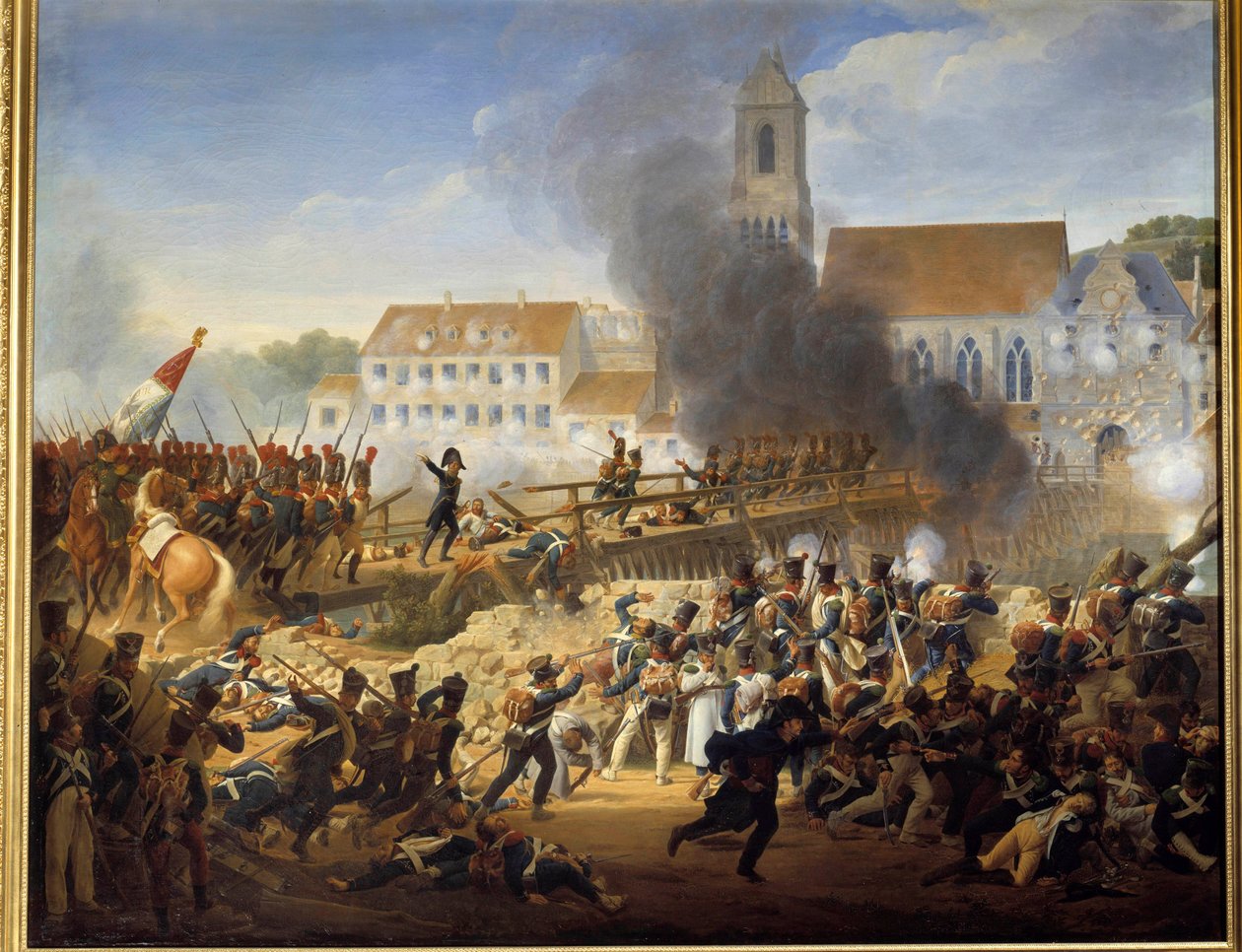 Ohitettuaan Landshutin sillan 21.4.1809 kenraali Mouton ohjasi 17. rykmentin linjamaalauksen grenadiereja Louis Hersentin (1777-1860) tekijältä Louis Hersent