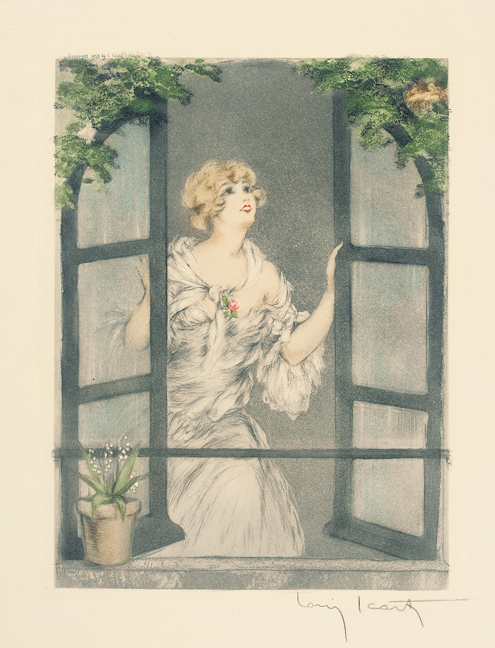 The Four Seasons: Kevät, n. 1928 (käsinvärinen kuivakärki ja akvatinta) (katso myös 745548-51) tekijältä Louis Icart