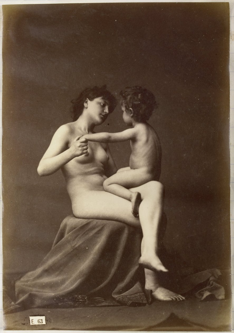 Tutkimus naisesta alaston, joka istuu alaston lapsen kanssa sylissään tekijältä Louis Jean Baptiste Igout (attributed to)