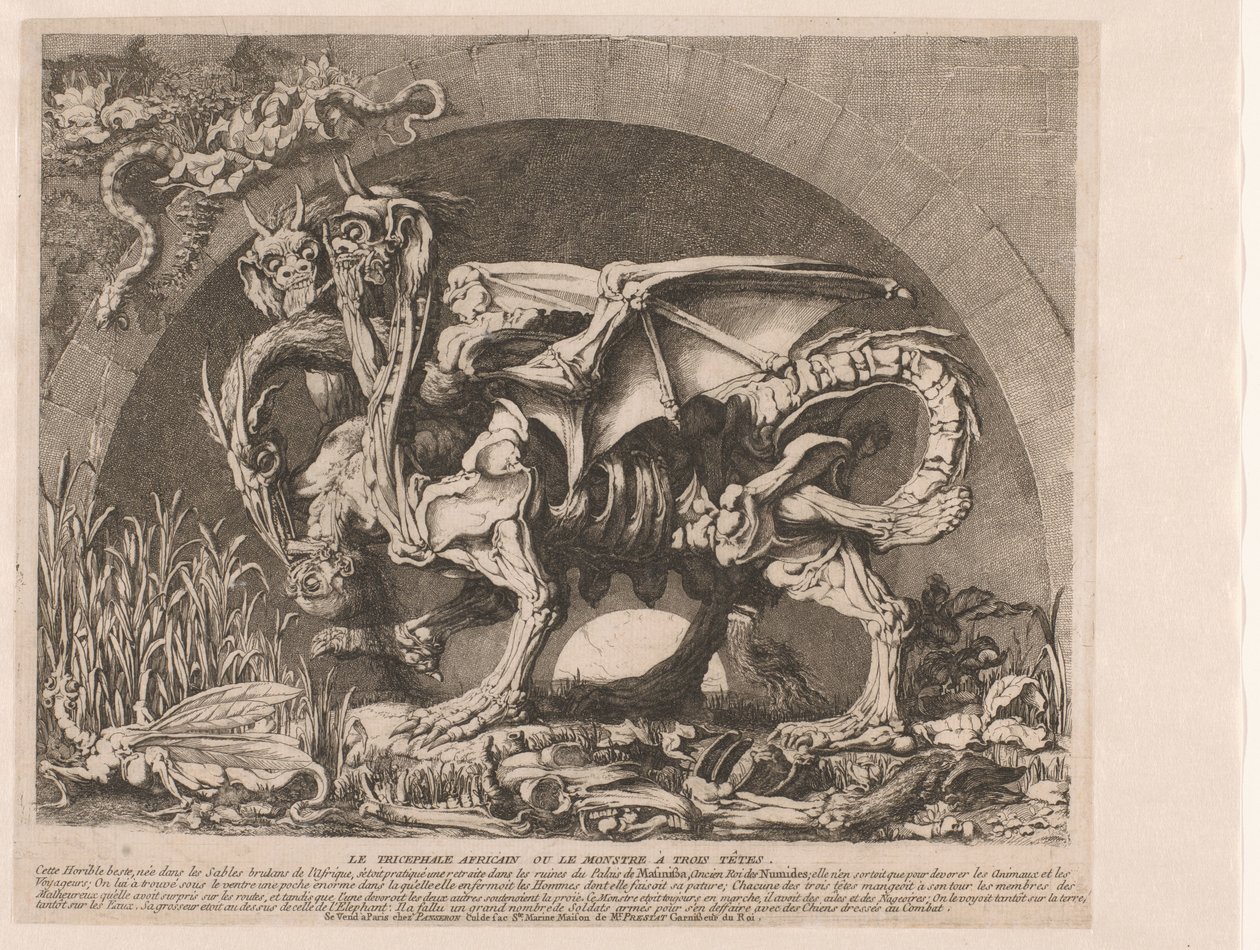 Chimera Chimaera The Chimera of Monsieur Deprez (alkuperäinen nimi) Afrikkalainen kolmipäinen hirviö tai kolmipäinen hirviö (otsikko esineessä) tekijältä Louis Jean Desprez