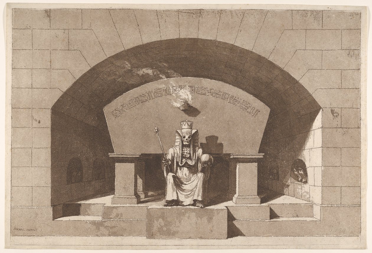 Hauta, jossa Kuolema istuu sfinksinä, n. 1779-84. tekijältä Louis Jean Desprez
