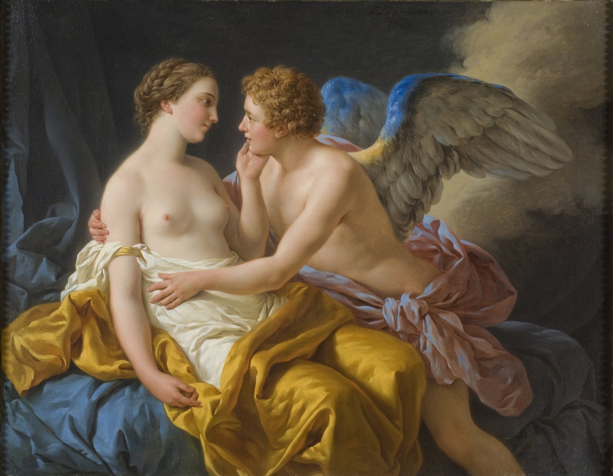 Cupidon et Psyche - Cupidon and Psyche, kirjoittanut Lagrenee, Louis-Jean-Francois (1725-1805). Öljy kankaalle tekijältä Louis Jean François Lagrenée