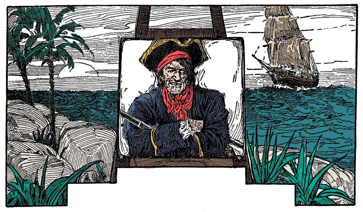 Kuvitus Robert Louis Stevensonin Treasure Islandille tekijältä Louis John Rhead