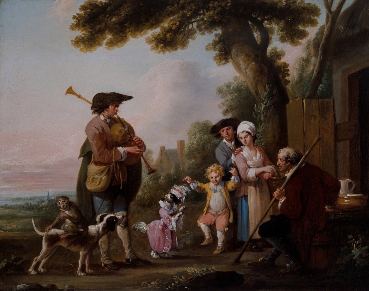 Muusikot eläinten kanssa esiintymässä ennen tavernoja tekijältä Louis Joseph (1731 98) Watteau
