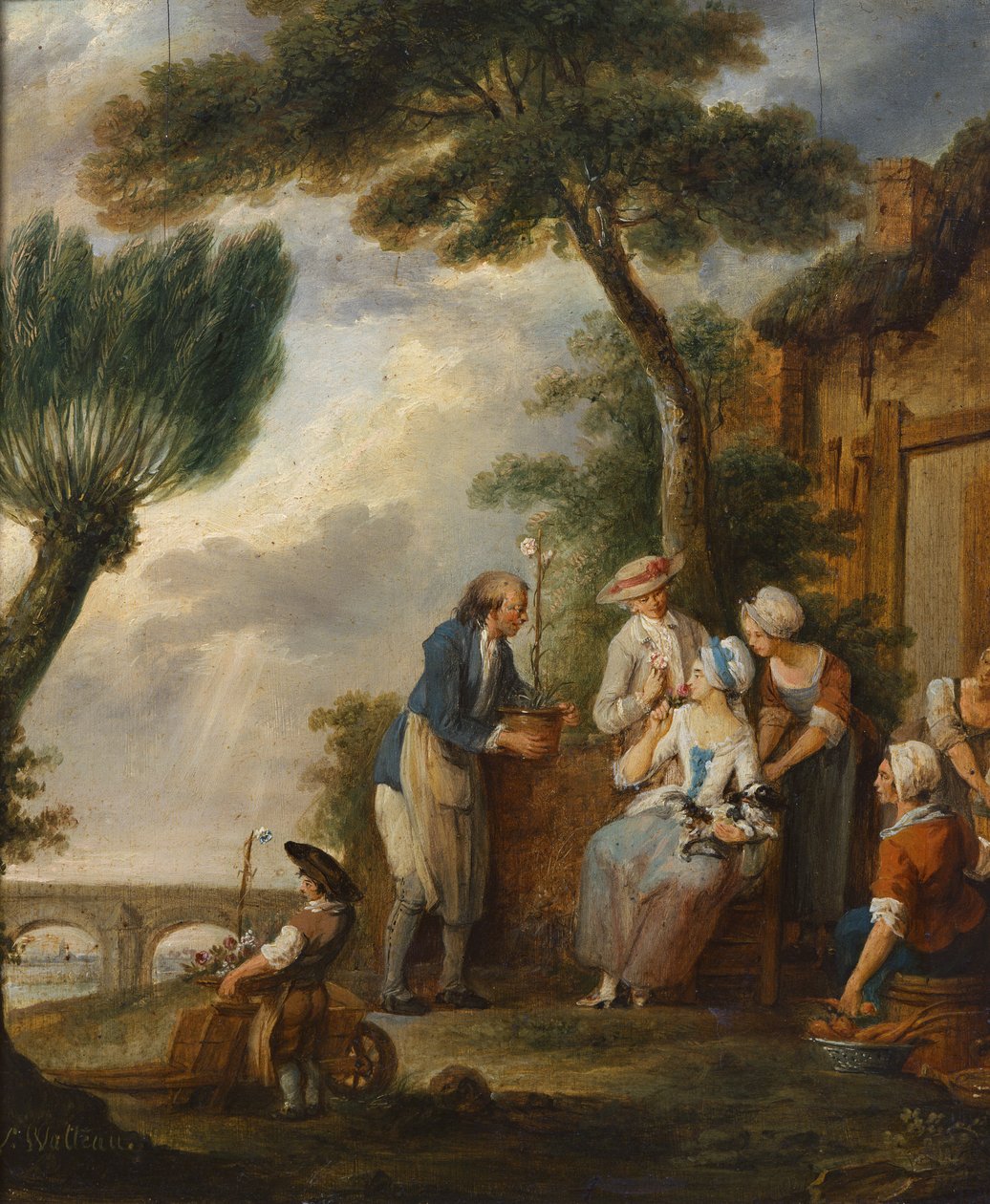 Puutarhuri tai kihlas (öljy kankaalle) tekijältä Louis Joseph (1731 98) Watteau