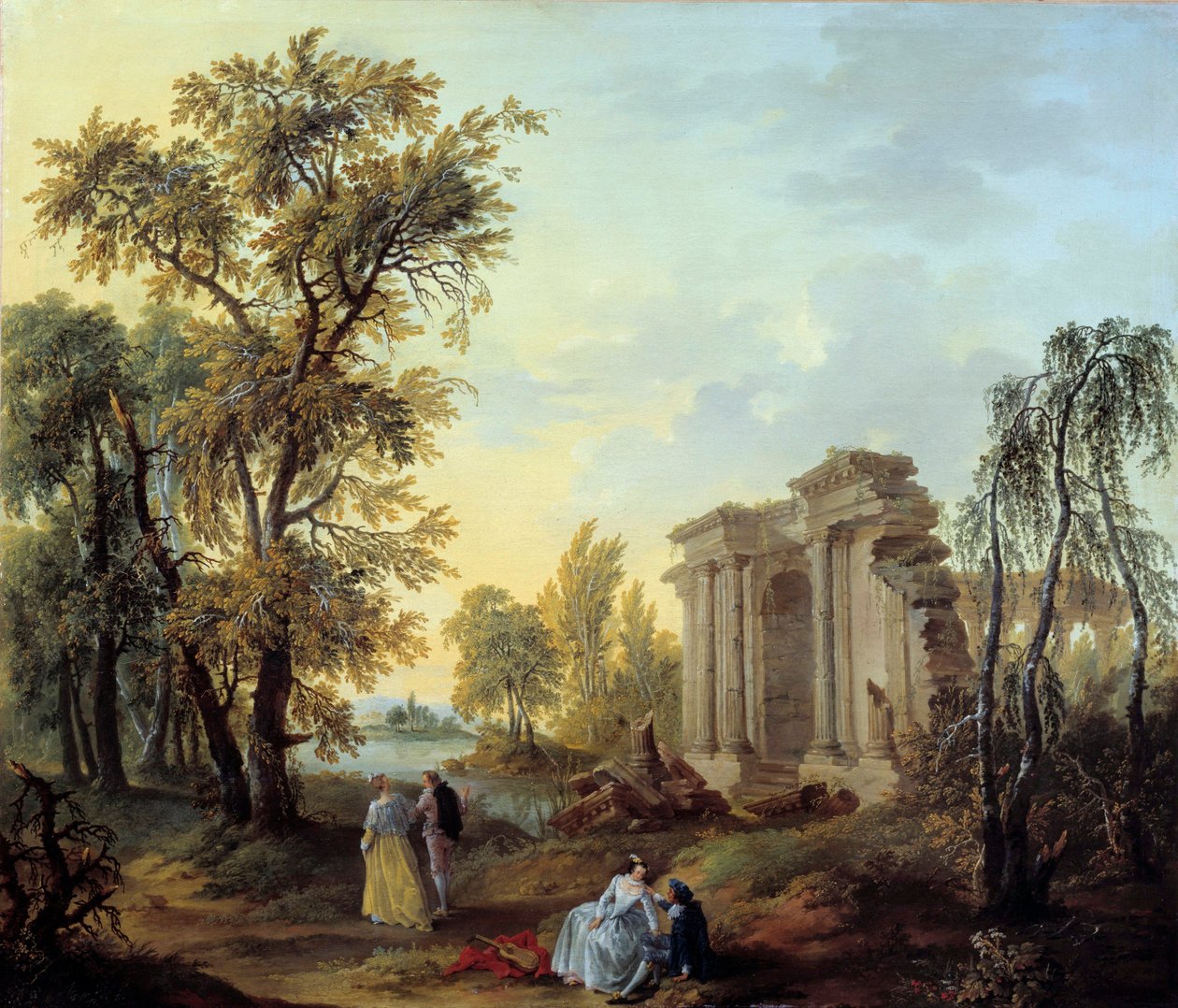 Walk Champetre Painting Louis Joseph Watteau dit Watteau de Lille (1731-1798) 17th century. Aurinko 1,02x0,8 m Marseille, Kuvataidemuseo tekijältä Louis Joseph  Watteau