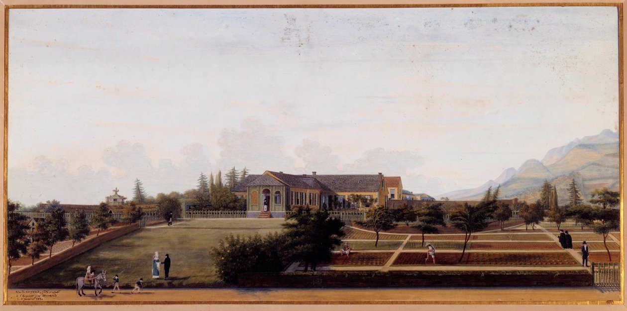 Näkymä Longwoodista Saint Helenan saarella, jossa Napoleon Bonaparte asui (1769-1821) maanpaossa. Akvarelli Louis Marchand (1791-1876) 1820 Aurinko 0,27 x 0,57 m Malmaison, linnamuseo tekijältä Louis Joseph Marchand