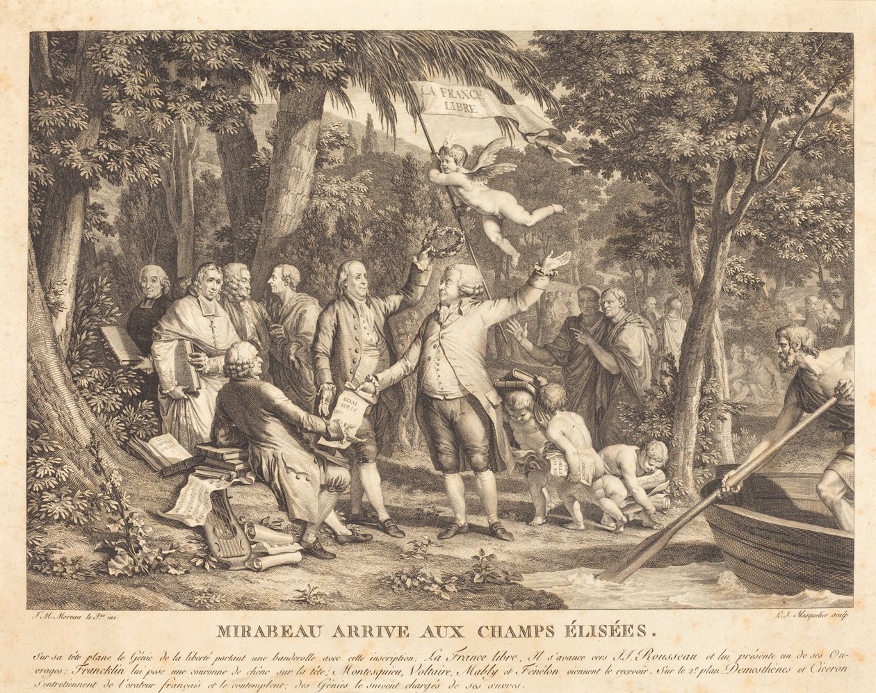 Mirabeau saapuu Champs-Élisésille tekijältä Louis Joseph Masquelier after Jean Michel Moreau