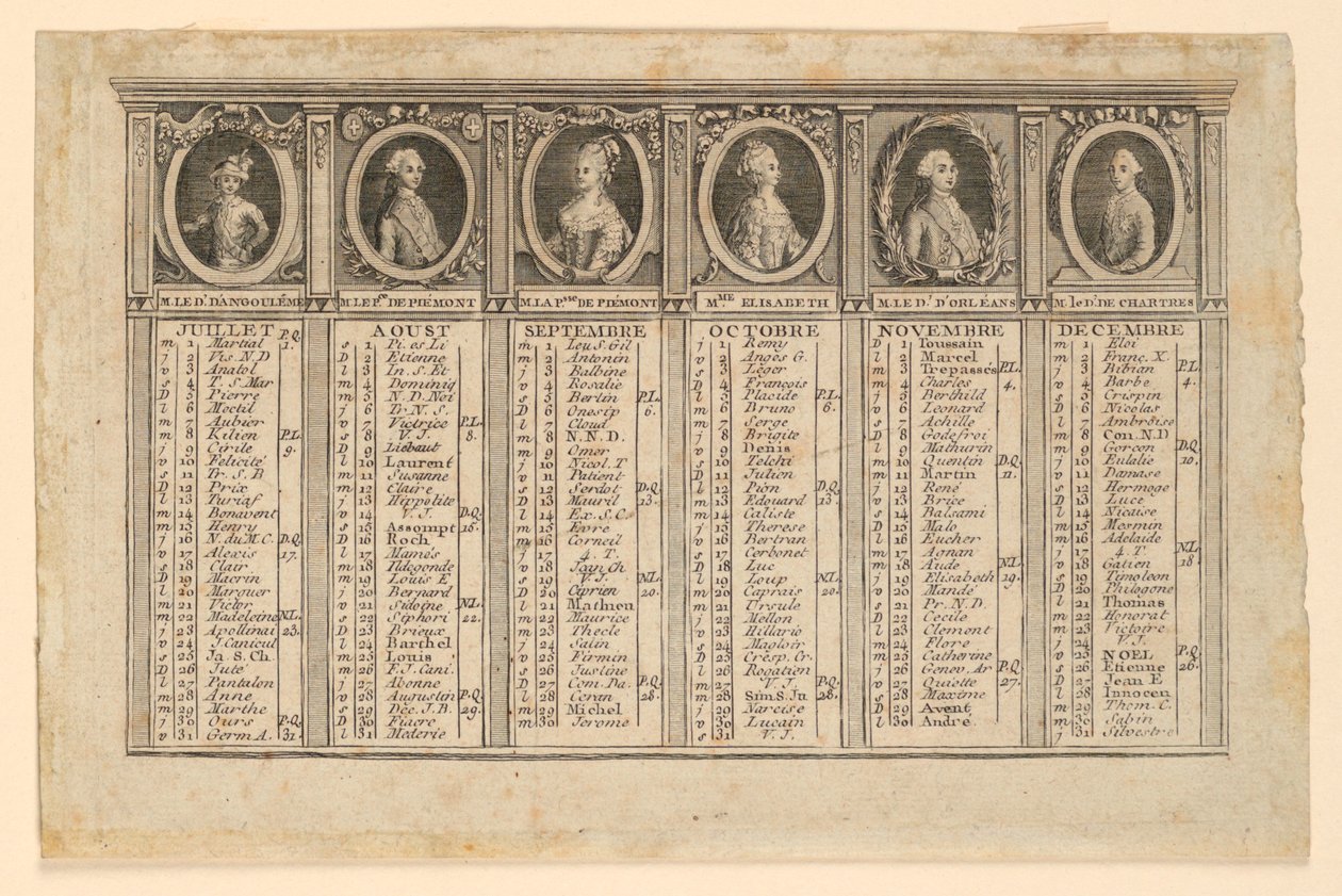 Almanakka vuoden 1778 toiselle puoliskolle tekijältä Louis Joseph Mondhare