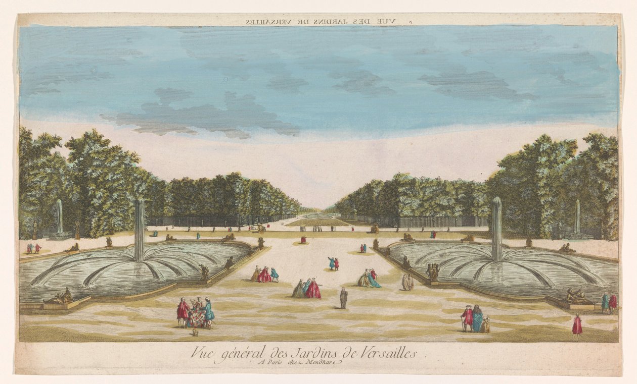 Näkymä Versaillesin puutarhaan Vue des Jardins de Versailles (otsikko esineessä) tekijältä Louis Joseph Mondhare