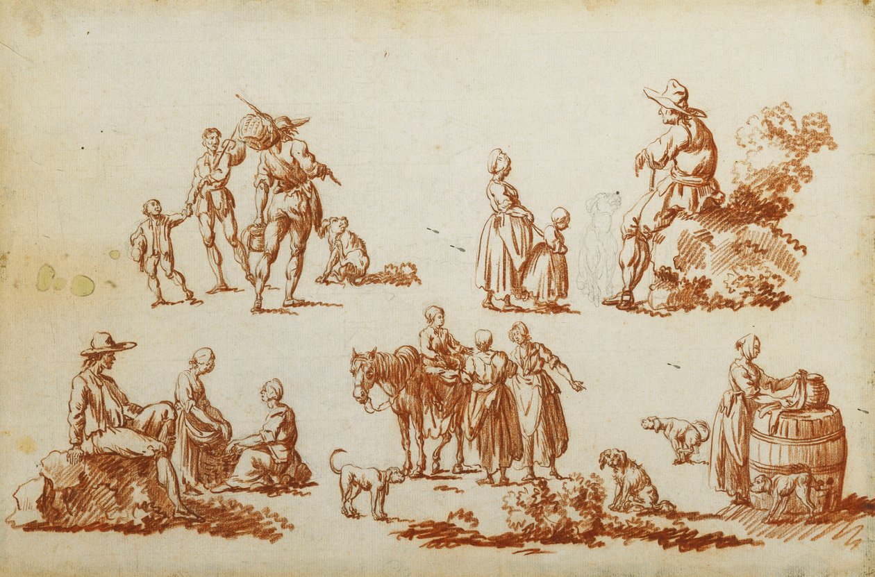 Figuurien ja eläinten tutkimukset, tekijältä Francois Louis Joseph Watteau