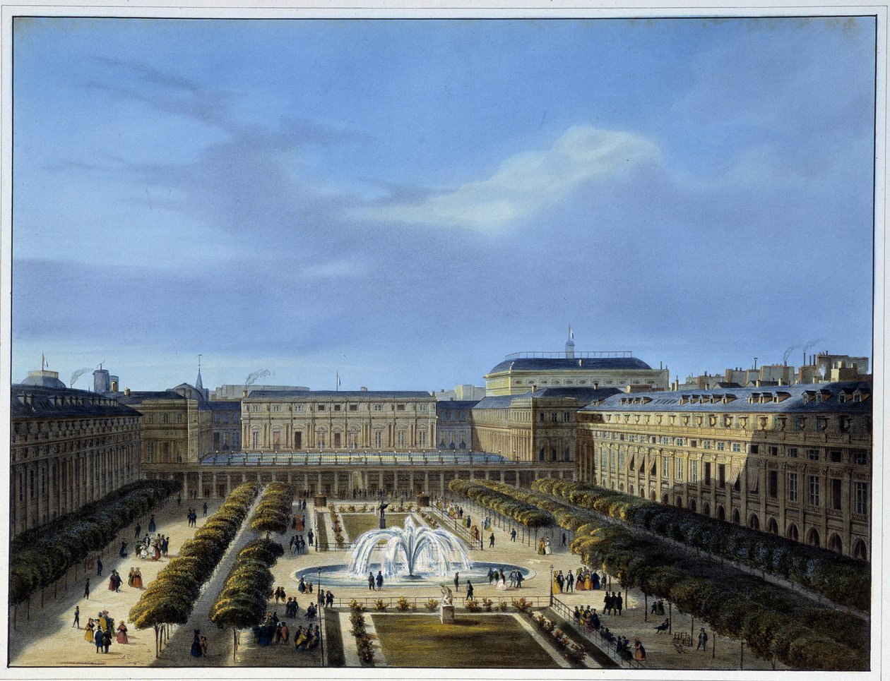 Palais-Royalin puutarha - Arnoutin "Pariisissa vuonna 1837". tekijältä Louis Jules Arnout