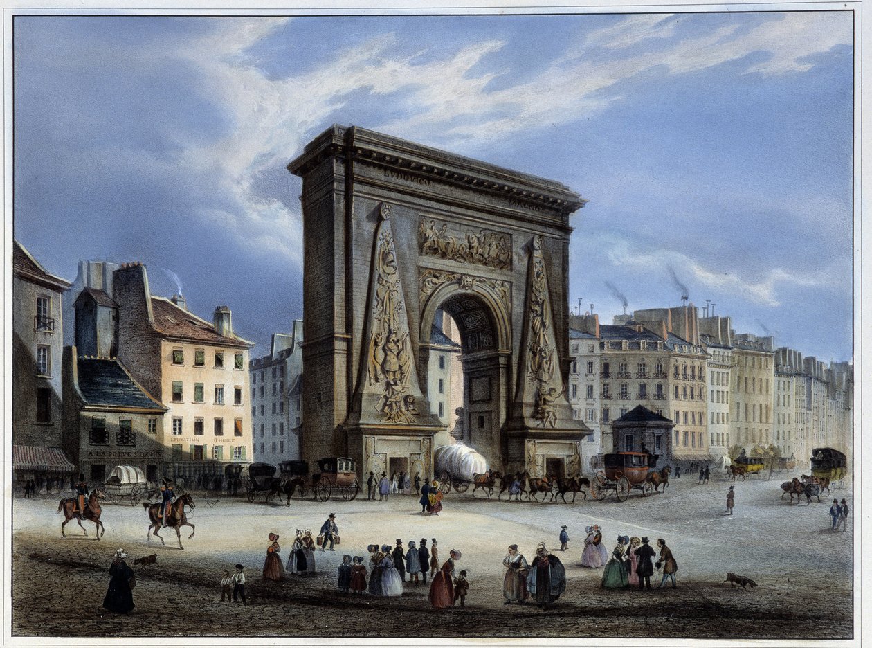 Porte de Saint-Denis - "" Paris en 1837 "", kirjoittanut Arnout, toim. Executive & Hauser tekijältä Louis Jules Arnout
