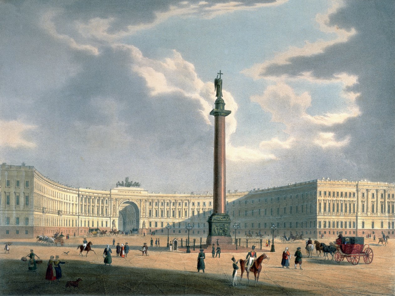 Aleksanterin pylväs ja armeijan päämaja Pietarissa, Lemercier, Pariisi, 1840-luku tekijältä Louis Jules Arnout
