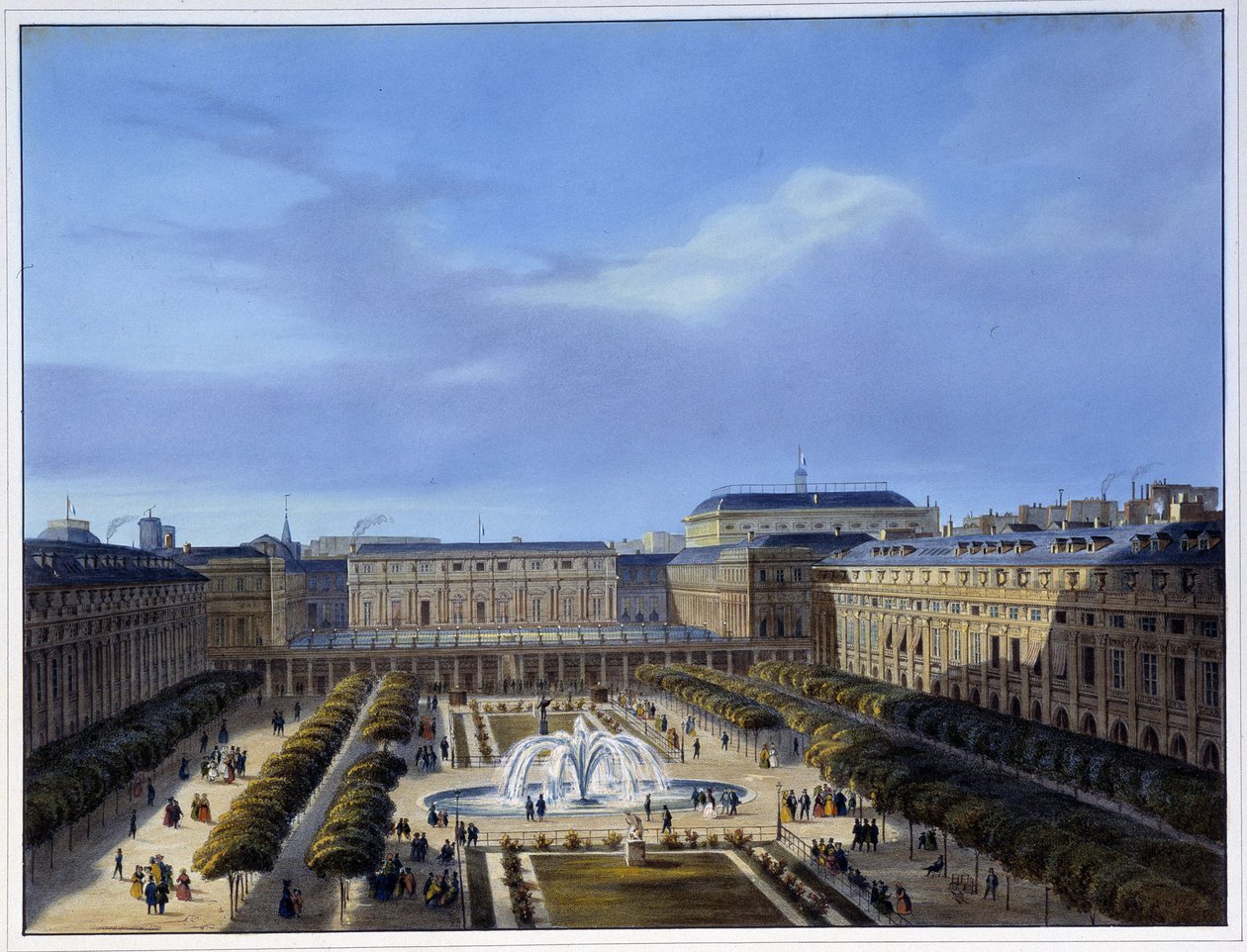 Näkymä kuninkaanlinnan puutarhaan - Arnoutin "" Paris en 1837" -osassa tekijältä Louis Jules Arnout