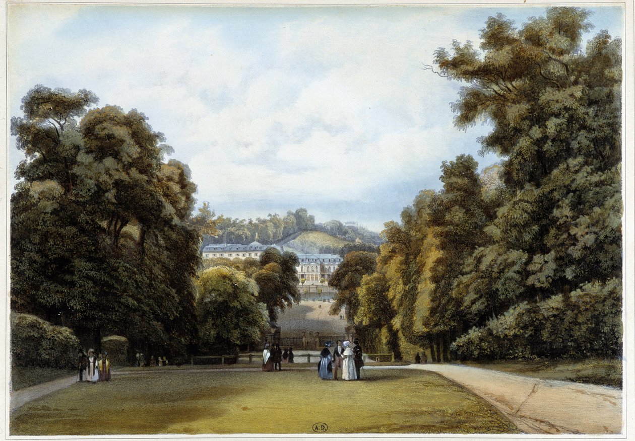 Chateau de Saint Cloud, puiston puoli. Kohteessa "Pariisi ja sen ympäristö" tekijältä Louis Julien Jacottet
