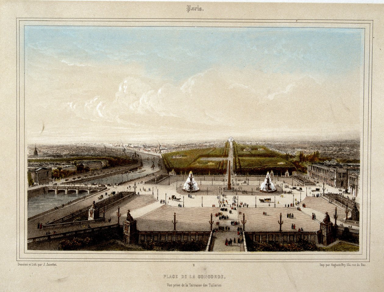 Place de la Concorde - Jacottetin litografia tekijältä Louis Julien Jacottet